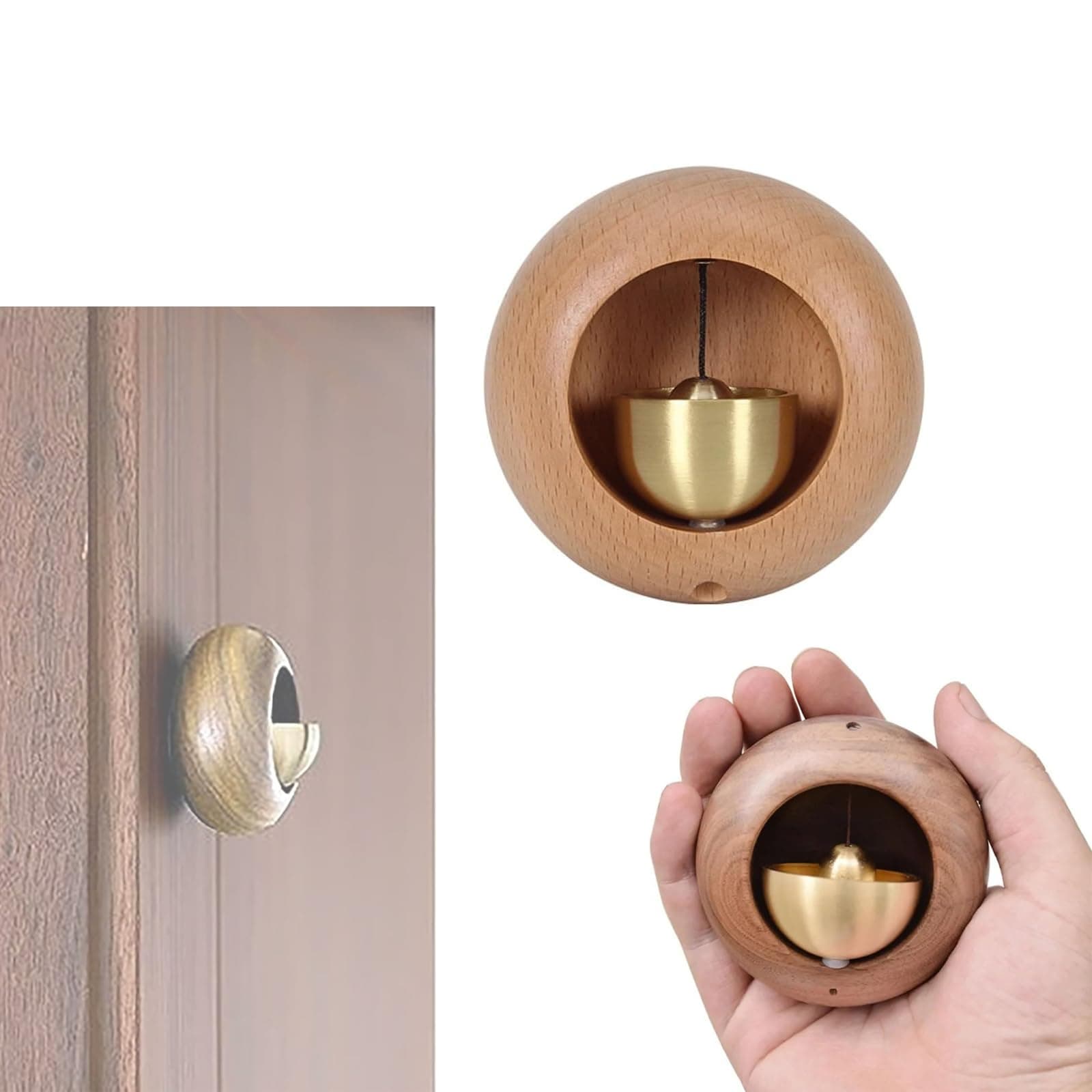 Japanese Style Dopamine Door Bell, Round Wooden Magnetic Shopkeepers Bell, Shopkeepers Bell for Door Opening, Magnetic Attached Doorbell Chime for Business, Hanging Decoration Door Bell (A)