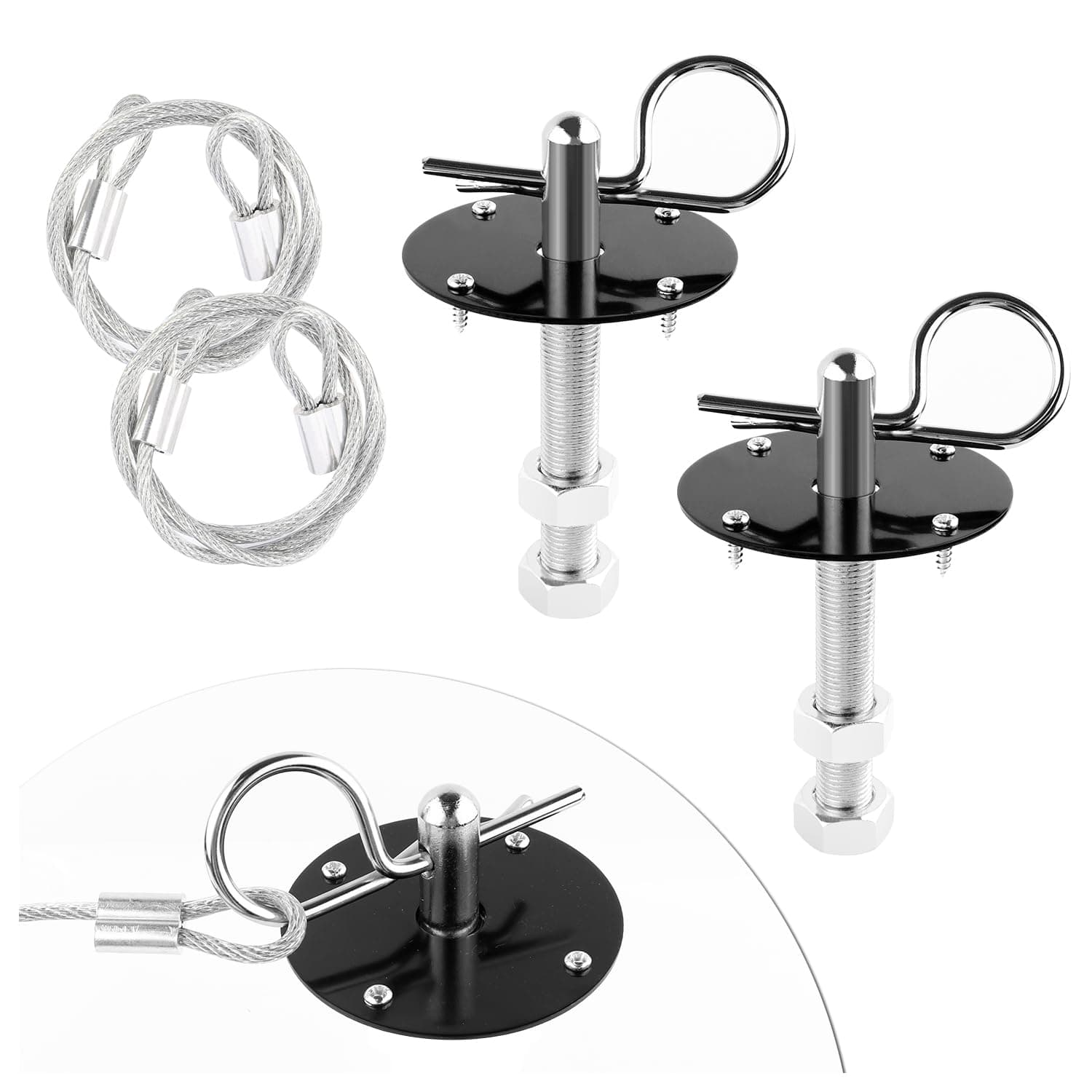 Hood Pins Kit for Car - Stainless Steel Hood Pin Lock Clip with Racing Lanyard for Fixing Car Hood Cover & Reduce Shaking - Universal Car Mods Exterior Accessories Fits Most Car Truck SUV(Black)