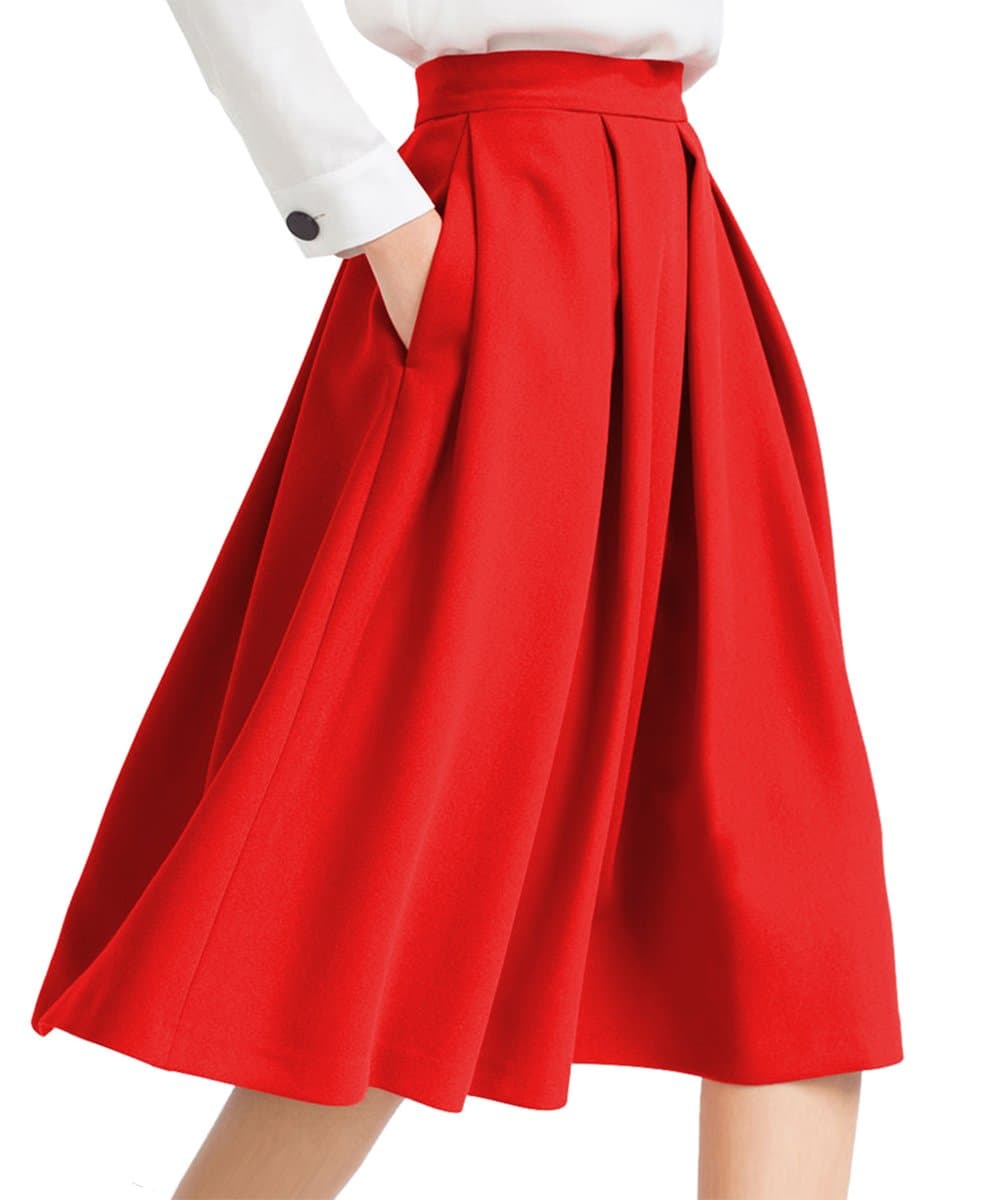yige Women's High Waisted A Line Skirt Skater Pleated Full Midi Skirt Red US4