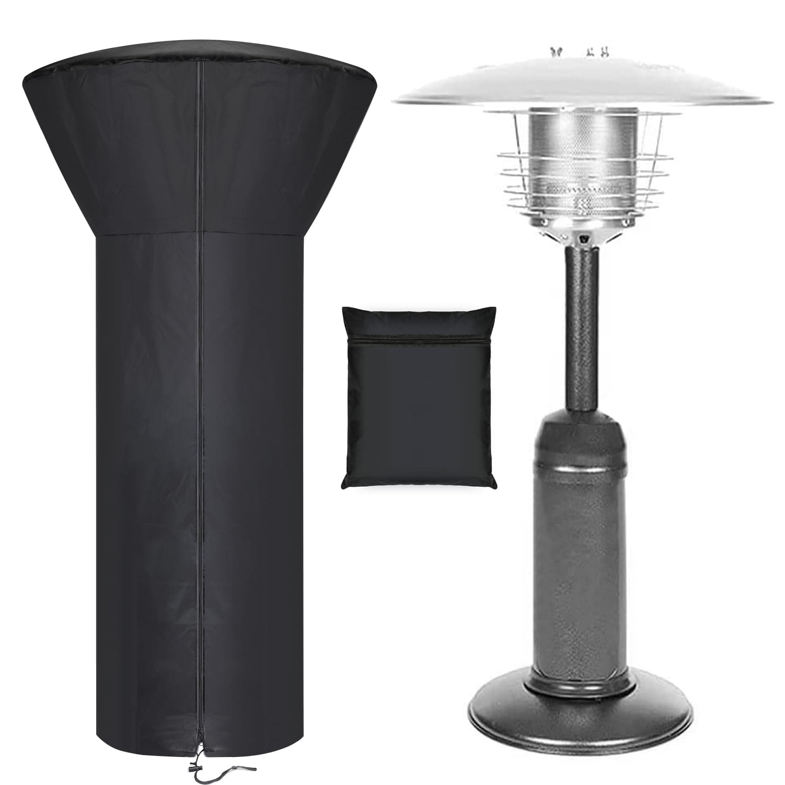 Patio Tabletop Heater Covers with Zipper and Storage Bag,Waterproof,Dustproof,Wind-Resistant,Sunlight-Resistant,Snow-Resistant,Black,38'' Height x 24" Dome x 14.5" Base
