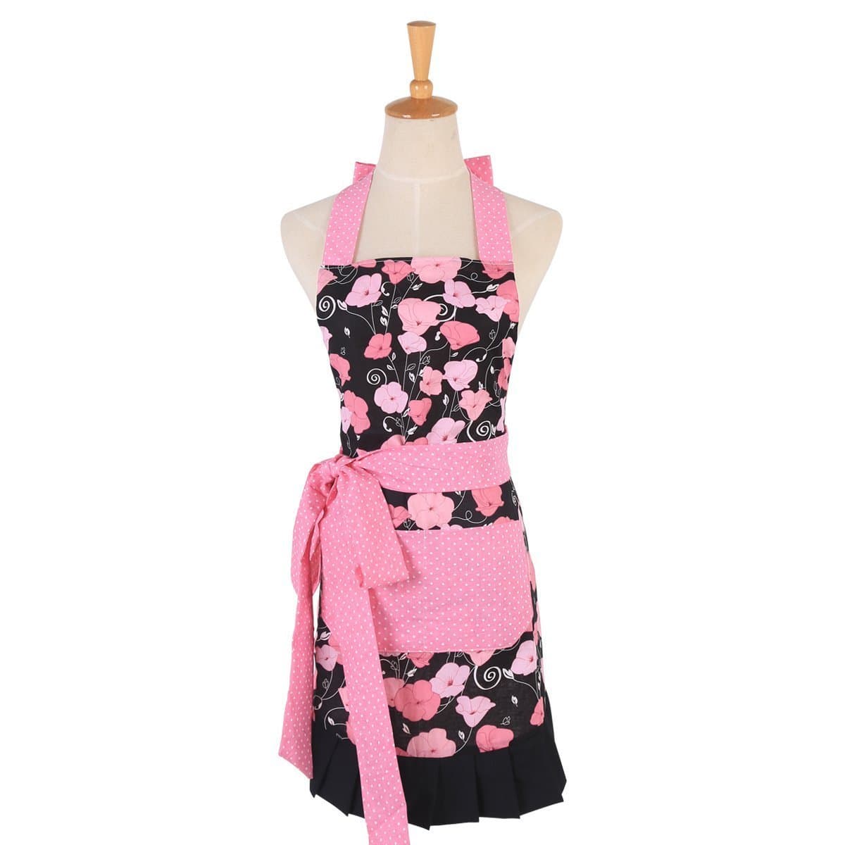 Angeka Cotton Fabric Flirty Women's Apron With Big Pocket In Front Used For Home Baking or Kitchen Cooking (Black Style-2)