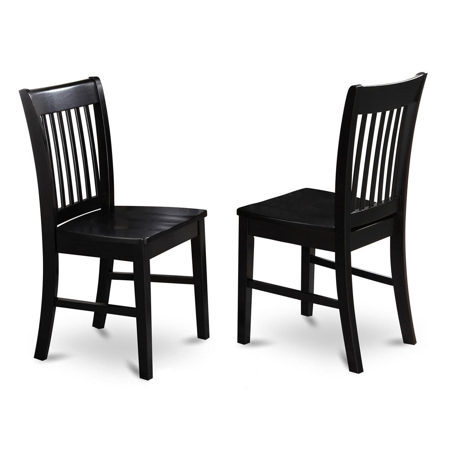 East West FurnitureNFC-BLK-W Norfolk Dining Chairs - Slat Back Wood Seat Kitchen Chairs, Set of 2, Black