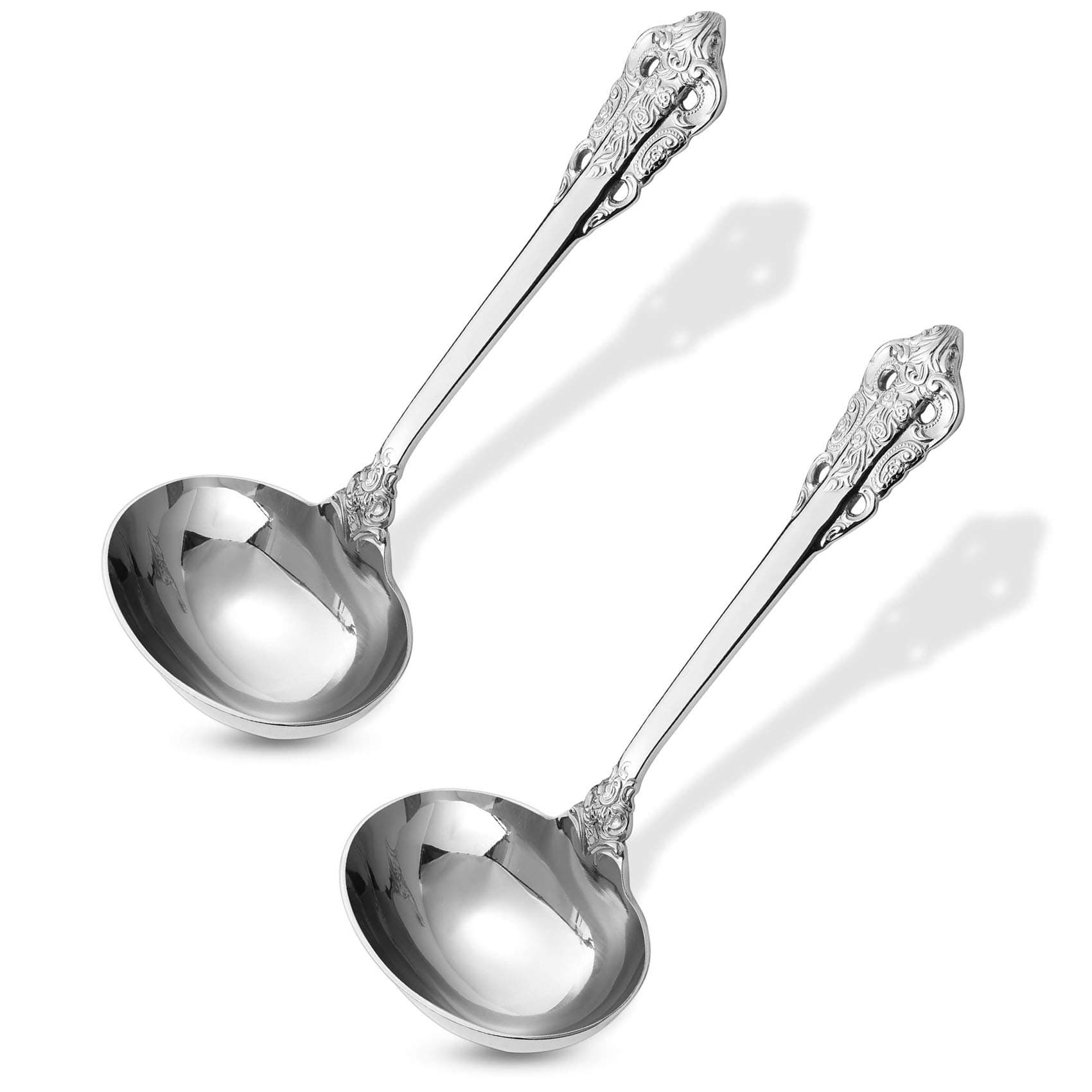 KEAWELLGorgeous 1 oz. 18/10 Stainless Steel Gravy Ladle, Antique Small Ladle for Stirring, Mirror finished Soup Ladle Spoon and Dishwasher Safe (2, Silver)