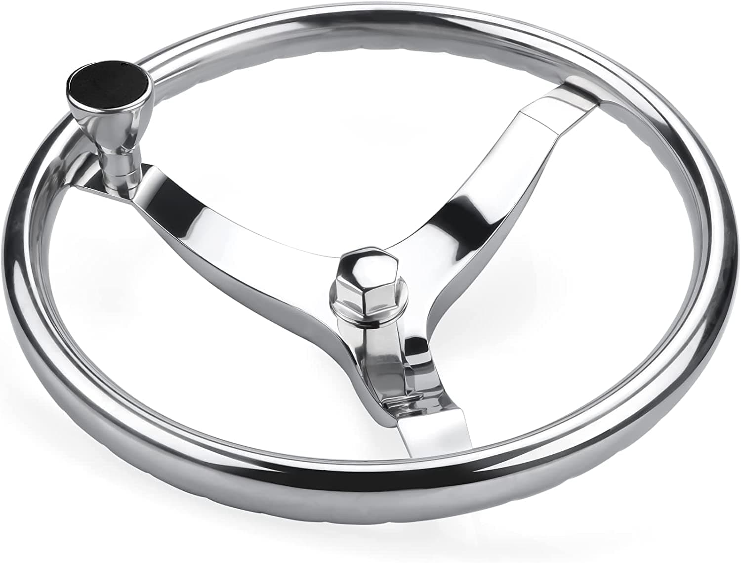 13.5Inch Stainless Steel Boat Steering Wheel 3 Spokes with Turning Knob,3/4" Tapered Shaft, 5/8" -18 Nut Suit for Seastar and Verado Helms