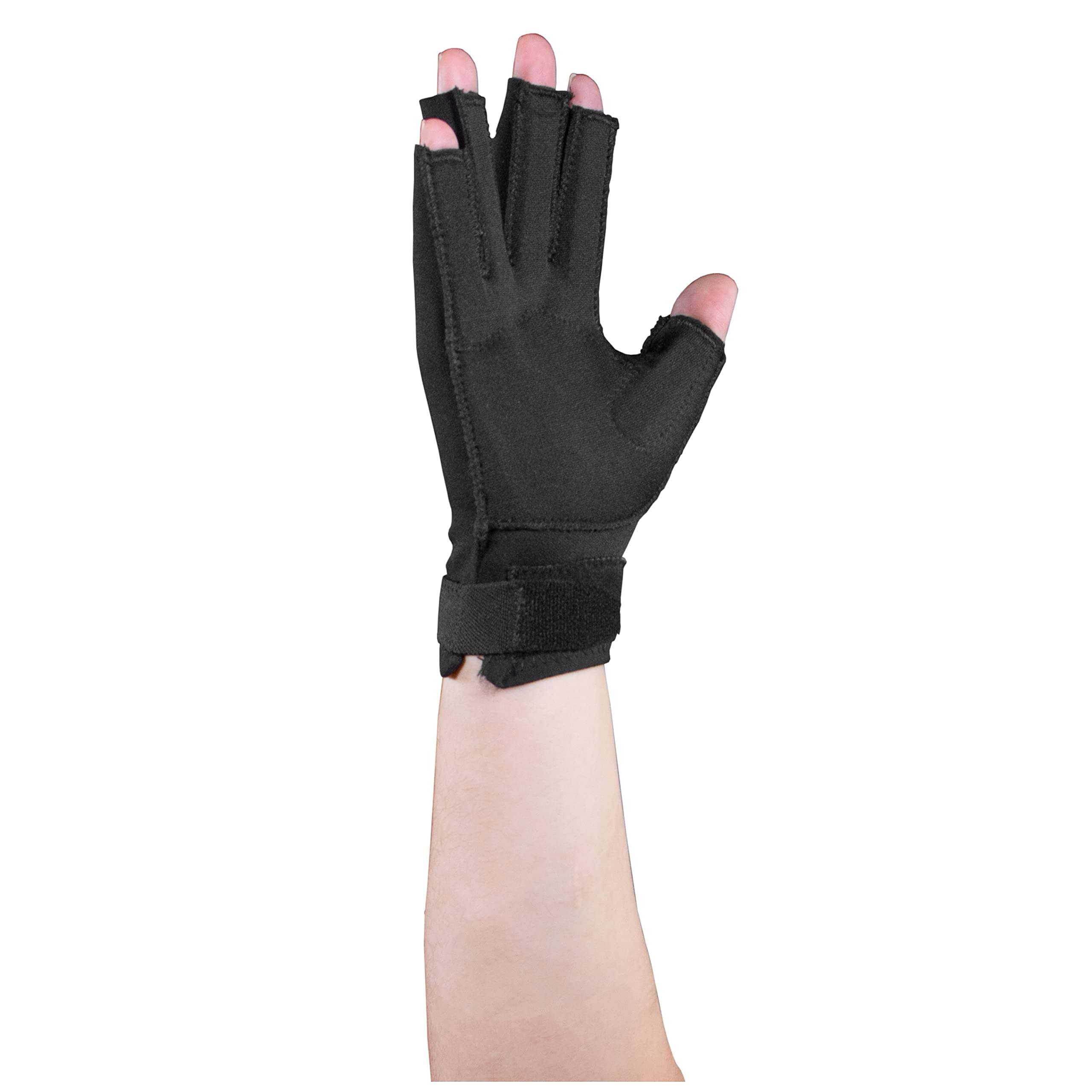 OTC Resting Splint Glove, 5 Finger Semi-Rigid Splints, Open Tips, Black, Medium