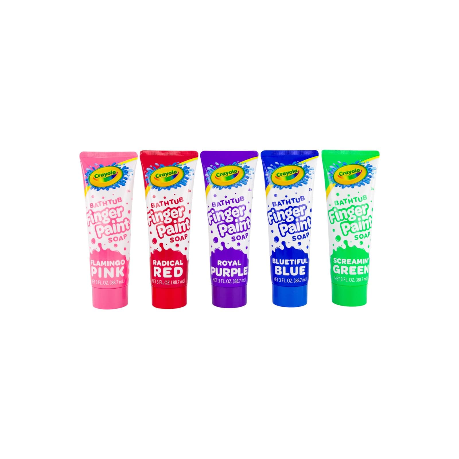 Crayola Bathtub Fingerpaint 5 Color Variety Pack, 3 Ounce Tubes (Bluetiful Blue, Screamin' Green, Radical Red, Flamingo Pink, Royal Purple) Color Your Bath Easily Washable Finger Paints