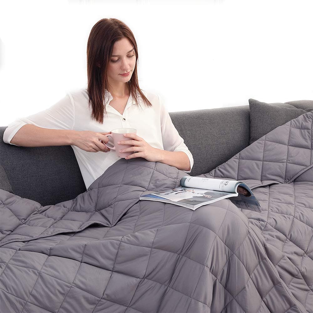 Weighted Blanket and Sofa Blanket Breathable Fabric | Improve Sleep Quality | 100% Cotton | Grey | (Grey, 48"x72" 12 lbs)