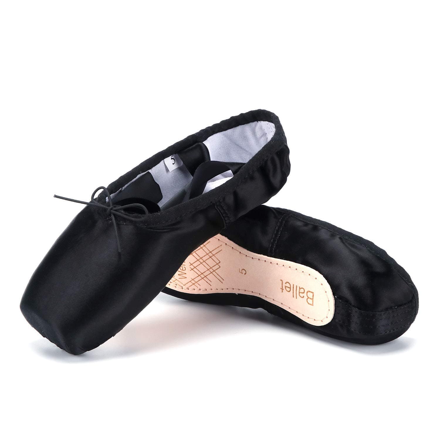 WENDYWU Girls Womens Dance Shoe Pink Ballet Pointe Slippers Ballet Flats Shoes with Ribbons Toe Pads Black Pink Red