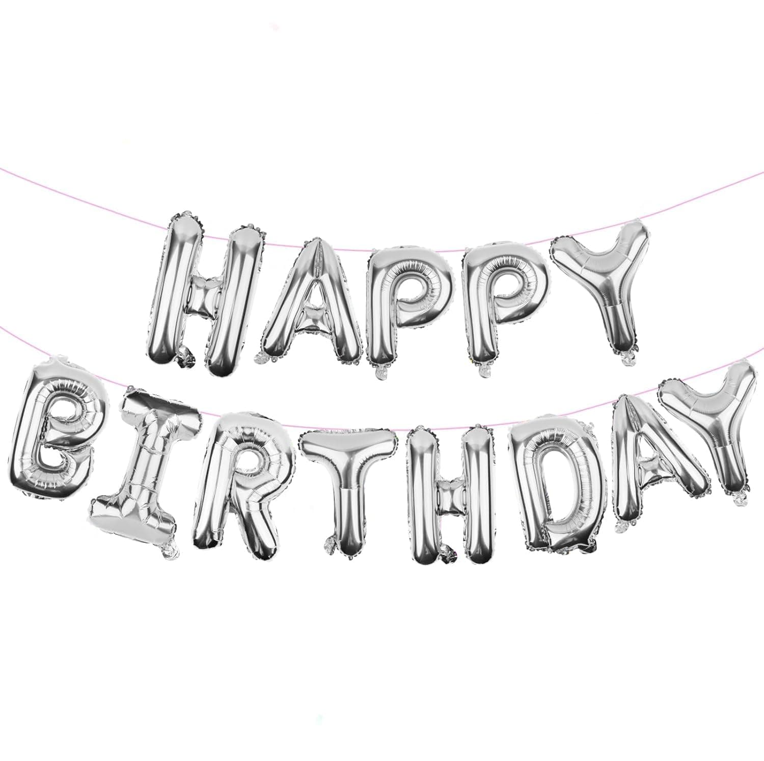 WESTGO Happy Birthday Banner (3D Sliver Lettering) Mylar Foil Letters | Inflatable Party Decor and Event Decorations for Kids and Adults | Reusable, Ecofriendly Fun