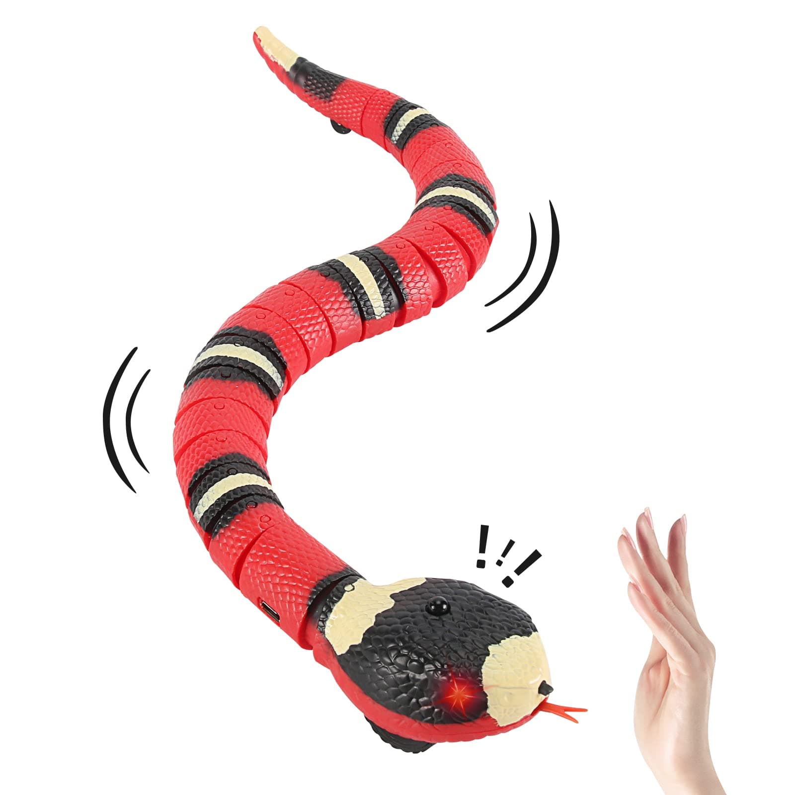 Smart Sensing Snake Toy,Interactive Toys Snake for Kids, Cats&Dog Kitten Toys USB Rechargeable Electric Simulation Slithering Serpent Realistic Snake Prank Prop for Halloween