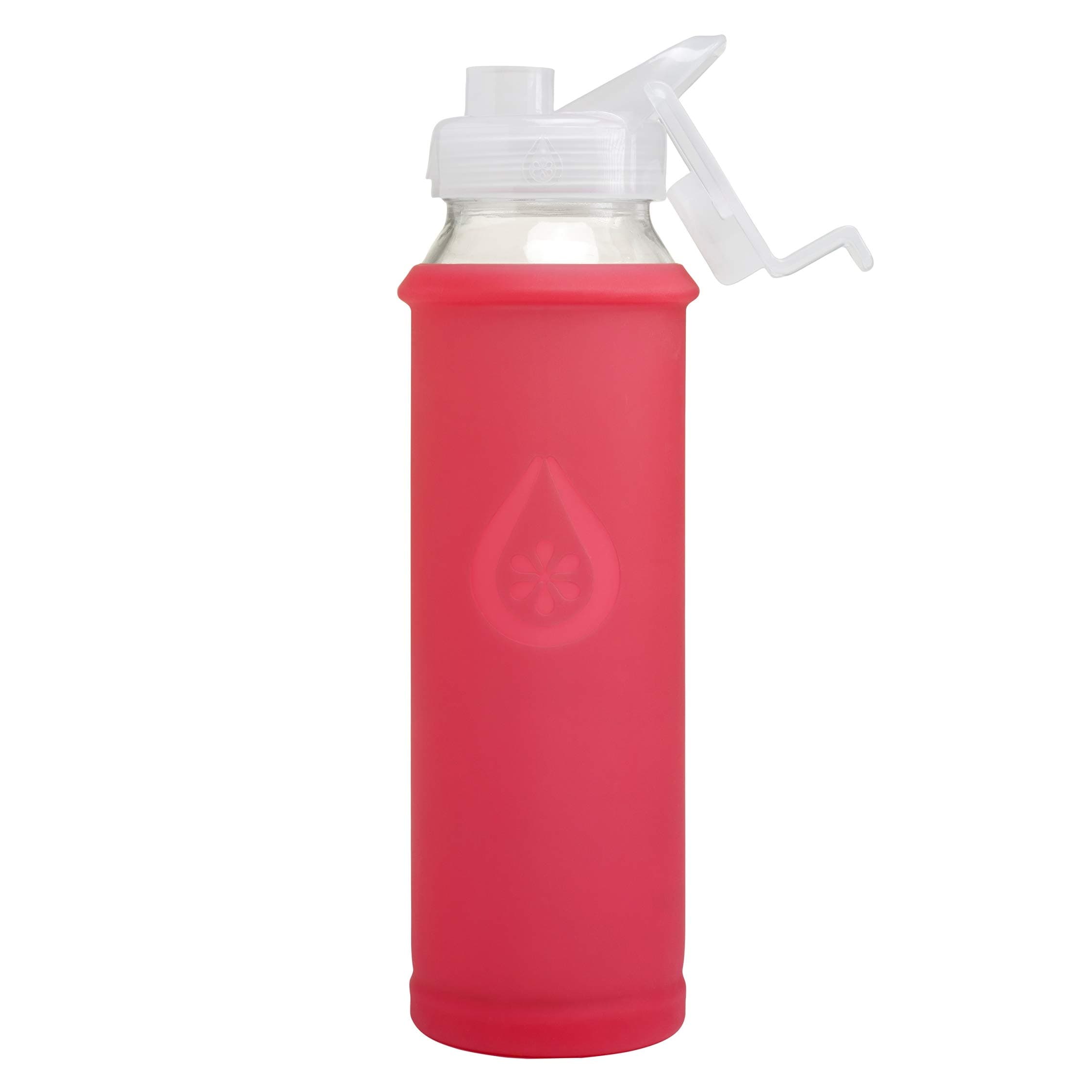 Eveau Glass Water Bottle with Flip Lid, Bumperguard Silicone Sleeve, Wide Mouth Opening, 21 Ounce/630 ml