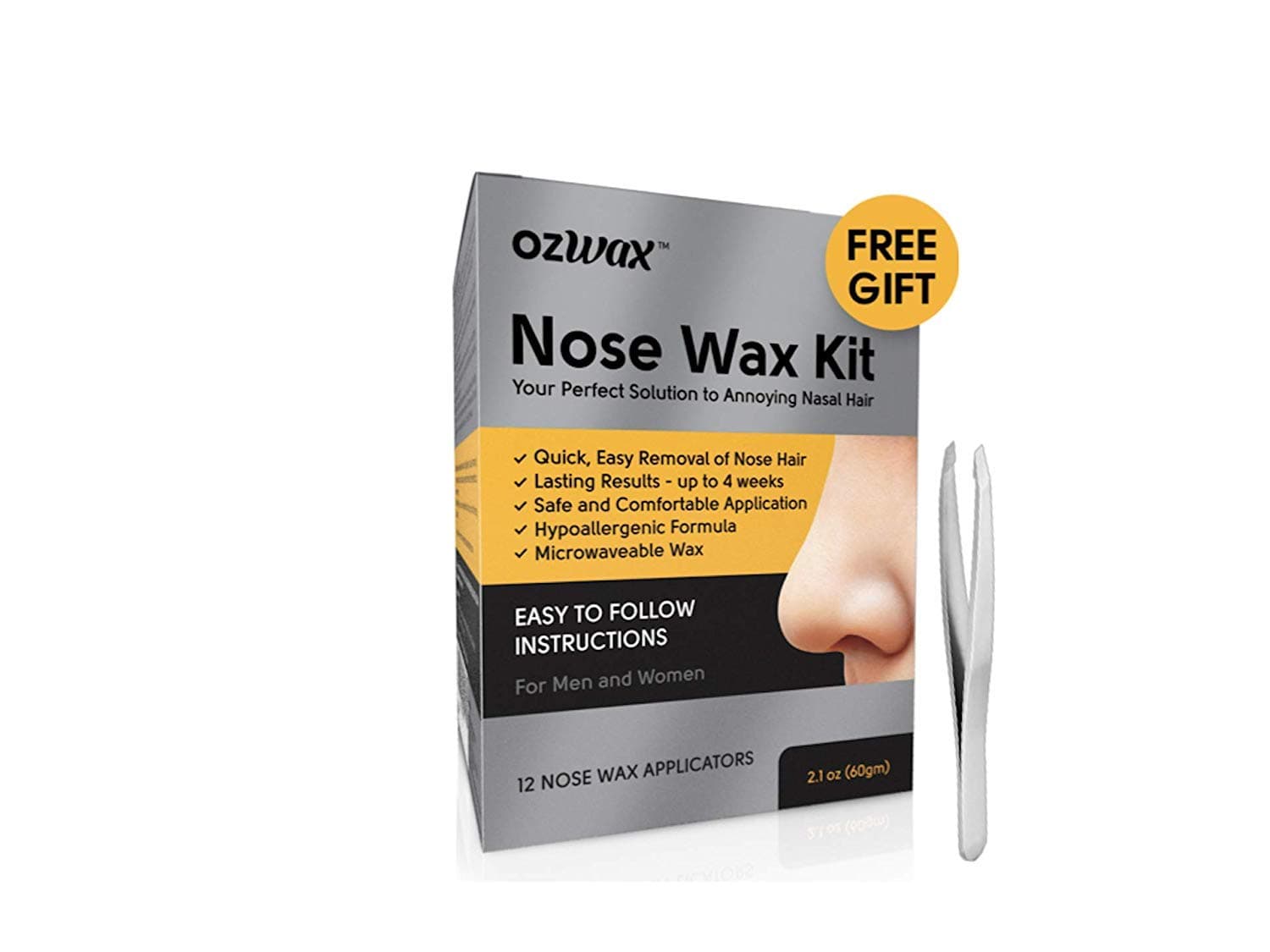 Nose Wax Kit - Nose Hair Wax Kit for Men and Women 2.1oz (60 grams) OZWAX Nose Hair Removal Wax for Home Use
