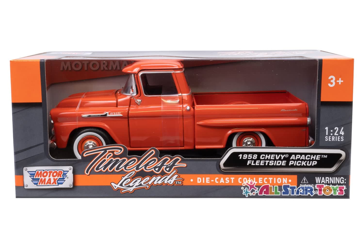 1958 Chevrolet Apache Fleetside Pickup Orange 1/24 by Motormax 79311