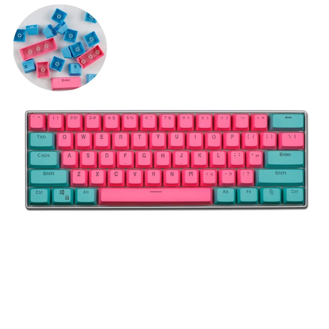 YQYL 61-key mechanical keyboard keycap PBT frosted transparent keycap 61 keycap two-color molding injection keycap,D