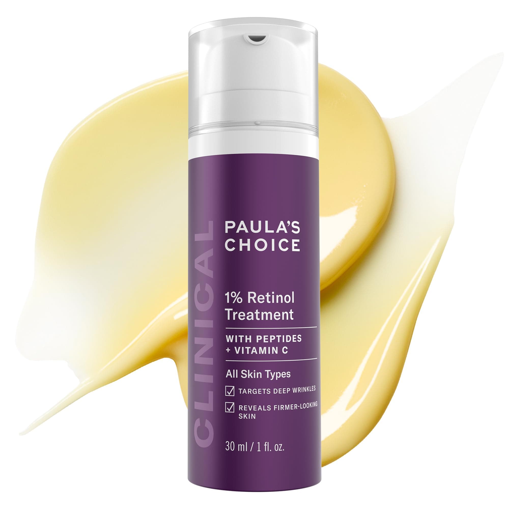 Paula's Choice CLINICAL 1% Retinol Treatment with Peptides, Vitamin C & Licorice Extract, Firming Cream for Face, Anti-Aging & Wrinkles, Fragrance Free - 30 ml
