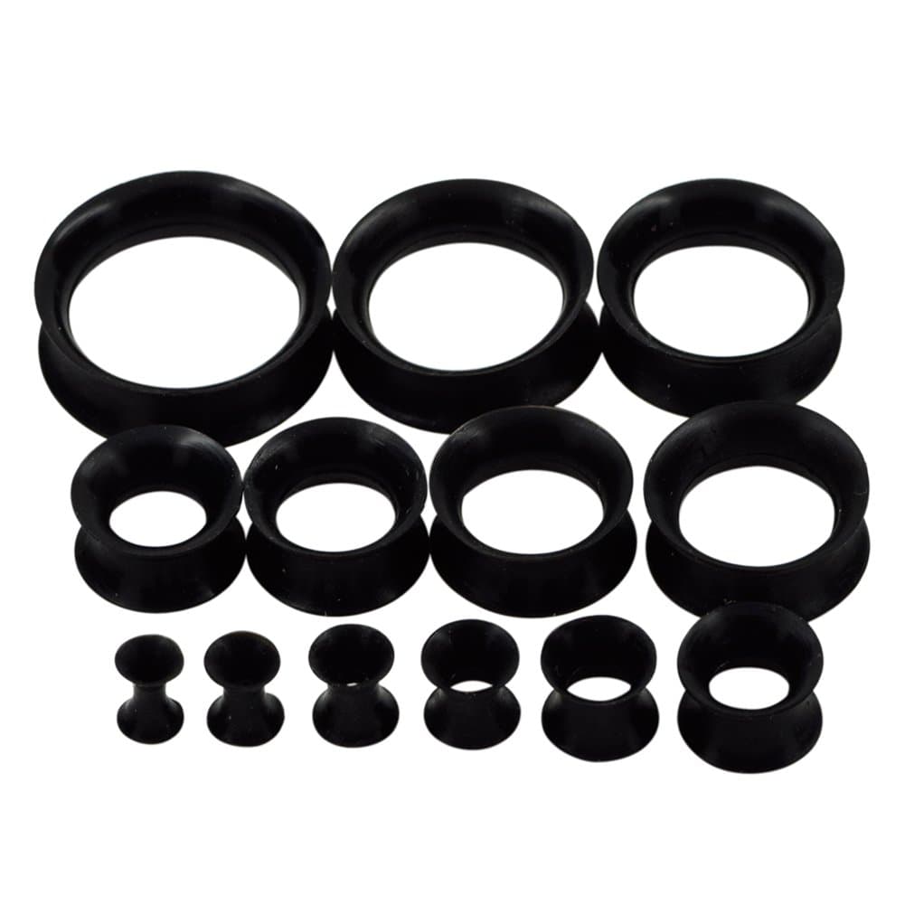 Qmcandy Thick Silicone Hollow Flexible Ear Tunnels Kit Stretching Set for 26pcs 8G-1"