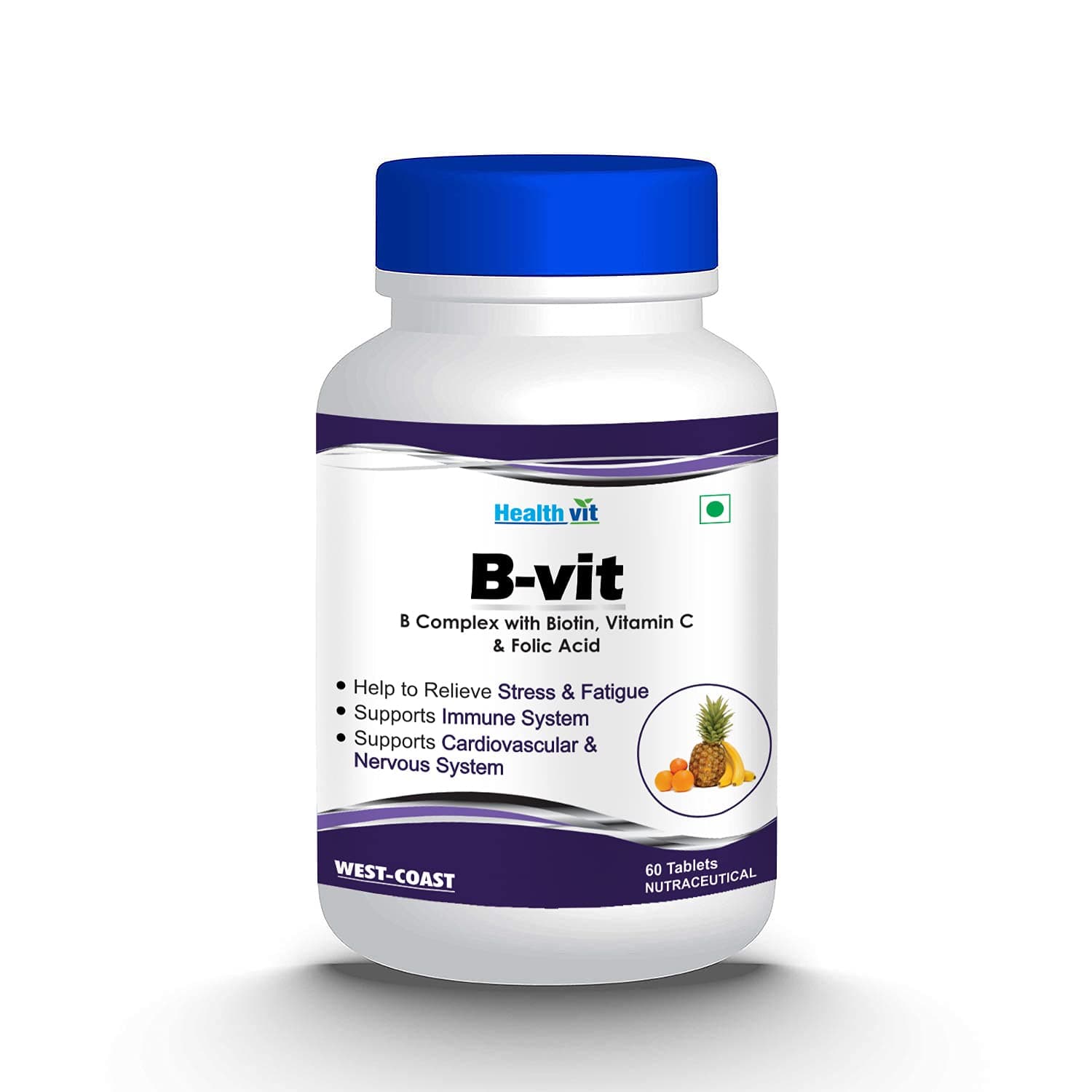 Nutrition Natural B-Vit Vitamin B complex with Biotin, Vitamin C and Folic Acid - 60 Tablets (Vitamins B1, B2, B6) For boosts energy Mental Power & Metabolism