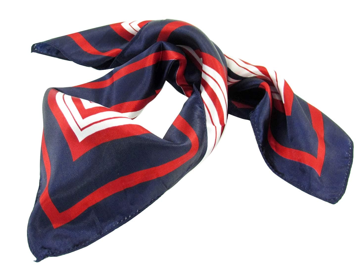 Lady Dark Blue Red White Stripe Print Kerchief Square Small Neck Scarf Wrap