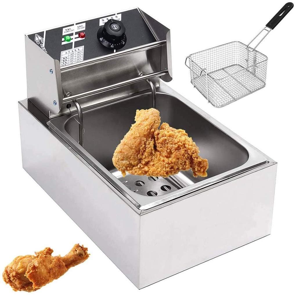 YHLZElectric Fryer Commercial Single Cylinder Single Screen Household Fryer Double Cylinder French Fries Fritters Frying Machine Stainless Steel Electric Deep Fryer 6L 2.5kw
