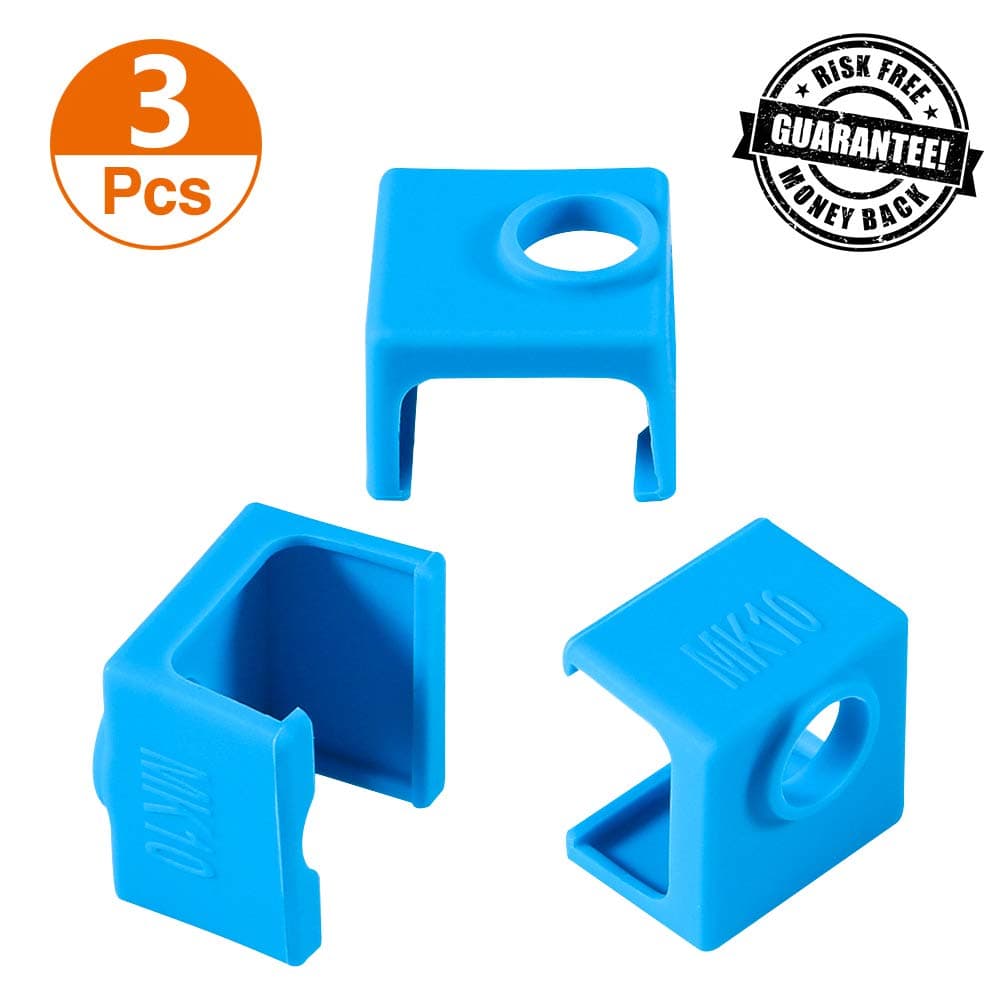 3D Printer MK10 Silicone Socks, Aokin 3 Pcs MK10 Heater Block Silicone Cover for Wanhao Duplicator i3 Makerbot 2 QIDI Tech Flashforge, Blue