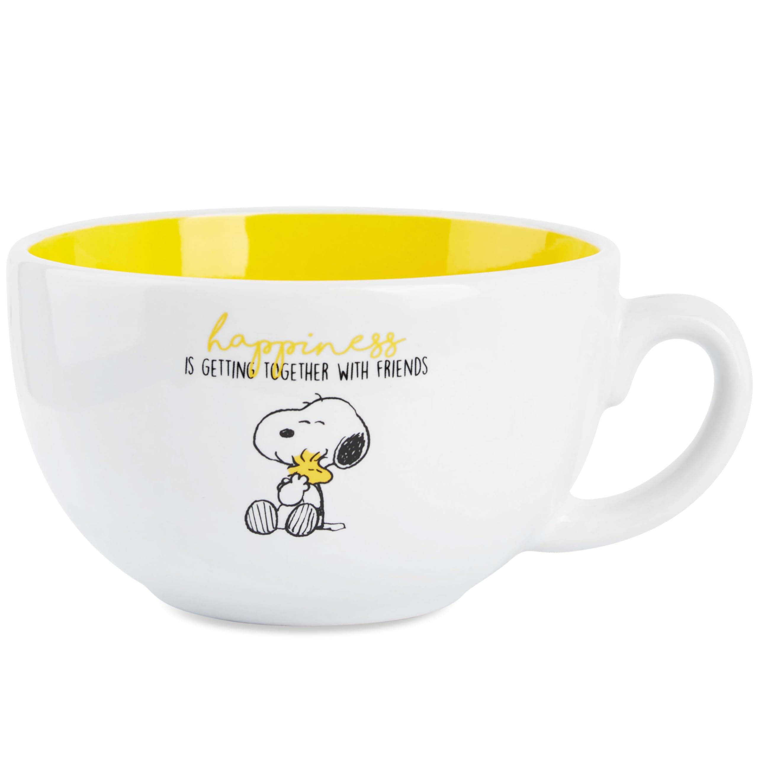 Peanuts Snoopy Coffee Cup Ceramic Mug Cute Cappuccino or Tea Cup for Women Teens Mum Wife Work Office Gifts for Women (White/Yellow Cappuccino, 340ml)