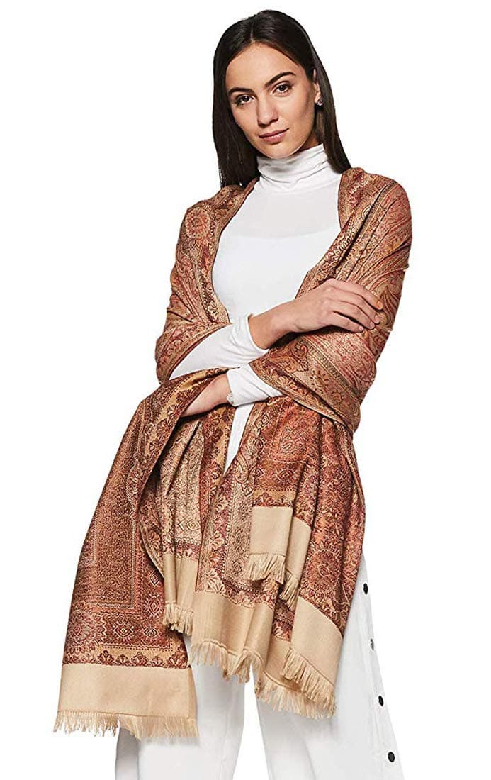 Women's Pashmina Wool Blend Indian Handicraft Woven Shawls, Scarf, Wraps [Large Size: 40" X 80"]