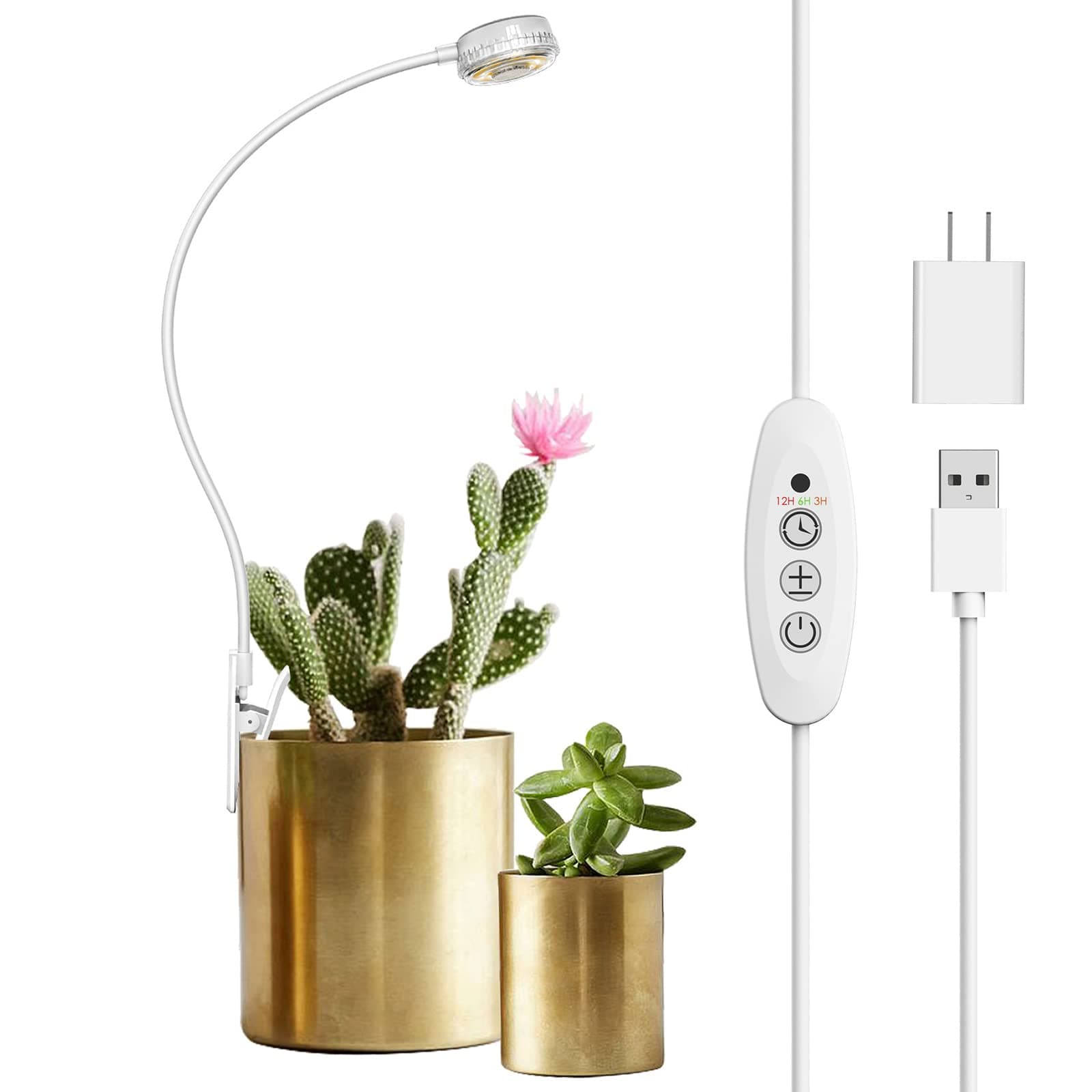 SANS Indoor Plant Grow Light, Pot Clip Plant Light Full Spectrum, Plant Grow Light with 4 Levels Dimmable, Auto On Off Timing 3 6 12 Hours White for All Planting Stages