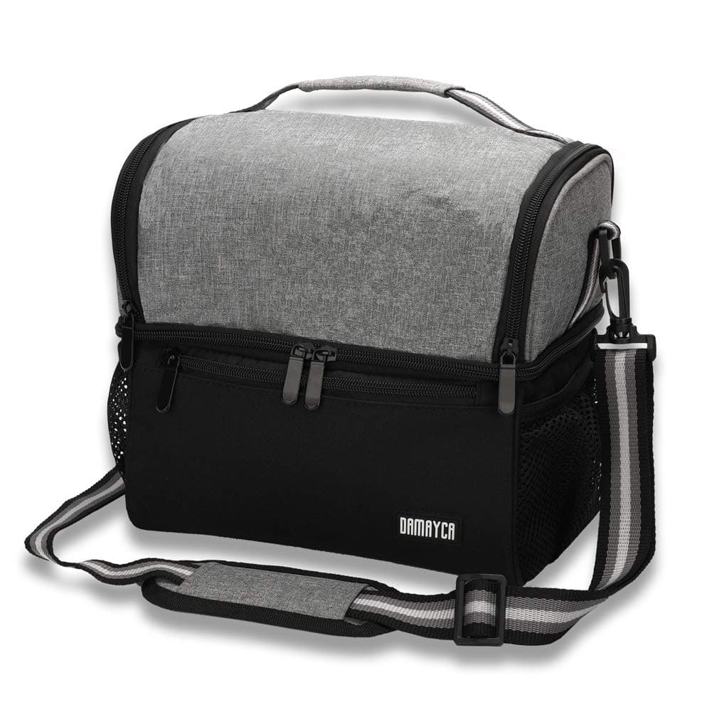 Insulated Lunch Bag Dual Compartment with Shoulder Strap, Double Deck Reusable Lunch Cooler box,Large Capacity Meal Prep Lunch Tote Bag for men women work school