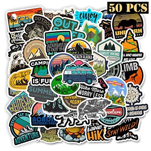 Ehope Outdoor Stickers Wilderness Nature Stickers Water Bottle Hiking Camping Travel Adventure Stickers Laptop Stickers Vinyl Decals for Car Bumper Helmet Luggage Waterproof(50 Pcs Outdoor Adventure)