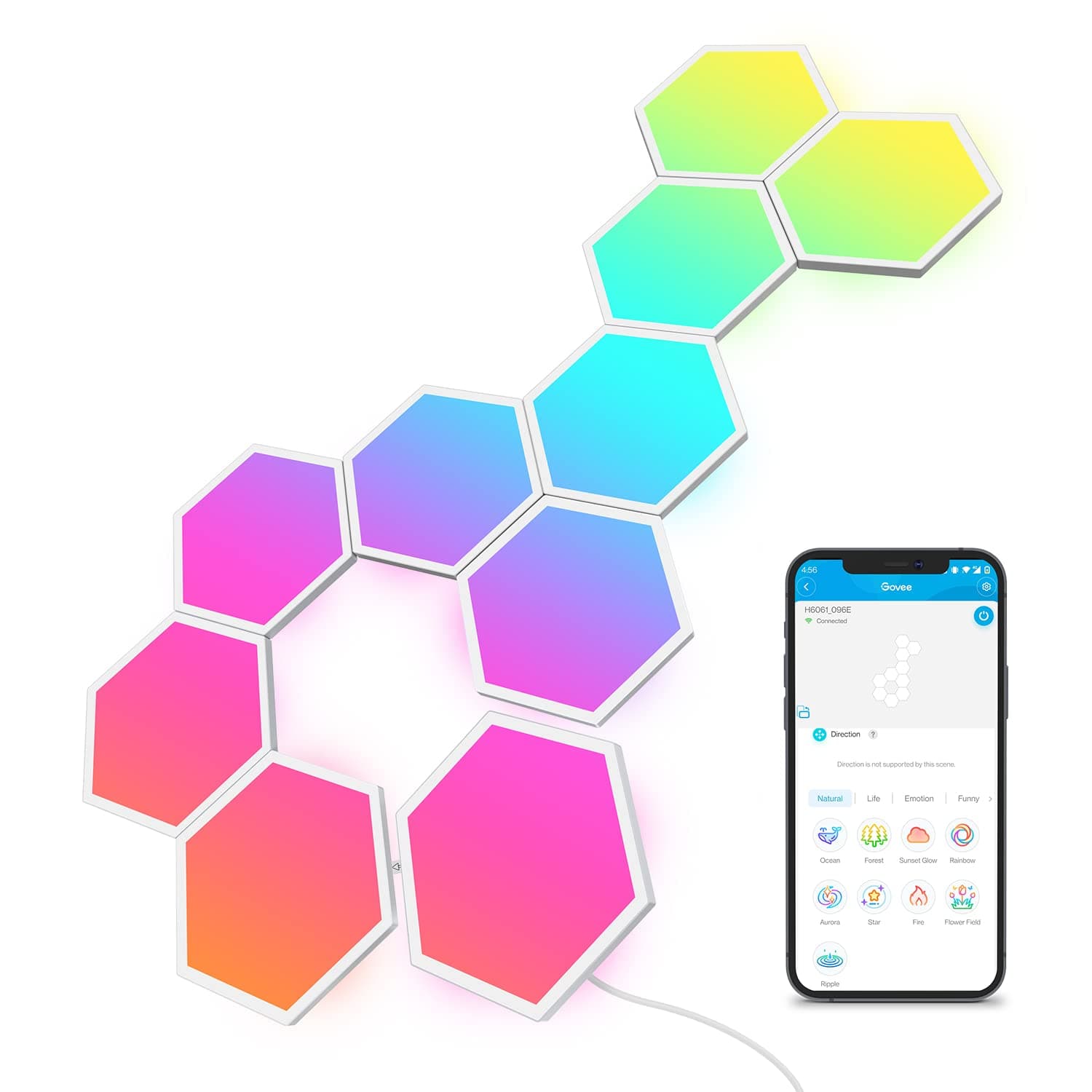 Govee Glide RGBIC Music Sync Hexagonal Lights, Wi-Fi Smart Home Decor Lights, Compatible with Alexa Google Assistant for Living Room, Bedroom, Game Rooms, 10 Pack