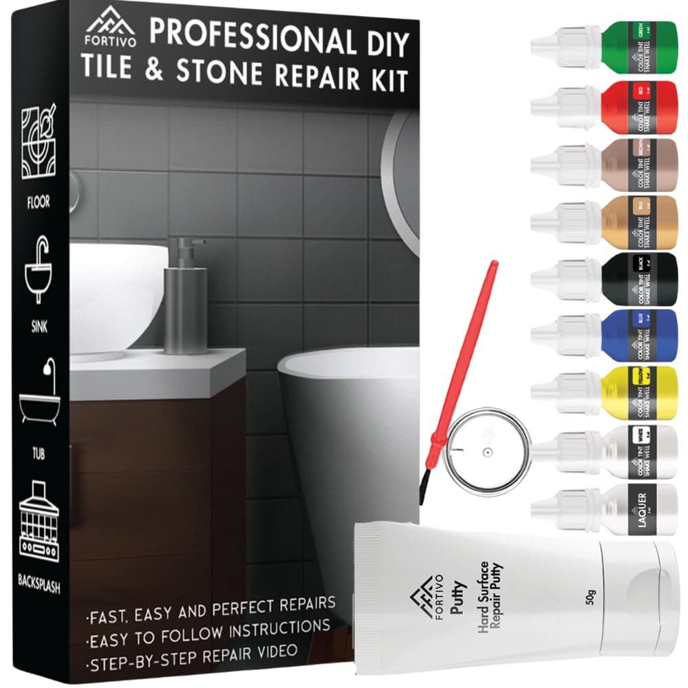FORTIVO Tile Repair Kit Stone Repair Kit, Porcelain Repair Kit for ed Stone, Chip Ceramic Floor, Tile Gap Filler, Repair Tile Paint, Granite Filler Repair & Laminate Floor