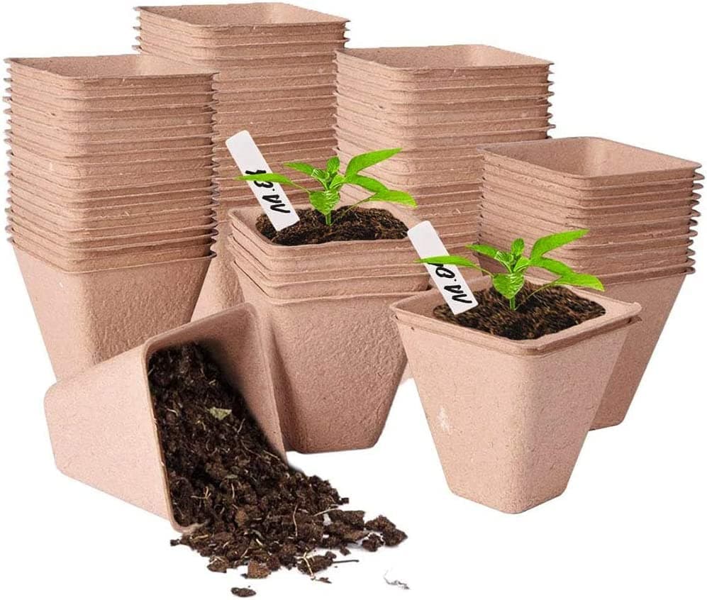 TOMVAES 100 Pcs 8CM Seed Starter Pots, Organic Planting Peat Pots for Garden Seedling, 100% Eco-Friendly and Biodegradable Seedling Pots for Seed Germination (Square)