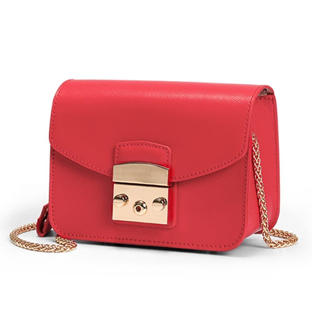 Actlure Genuine Cow Leather Metropolis Mini Shoulder Purese Crossbody Bag (Red)