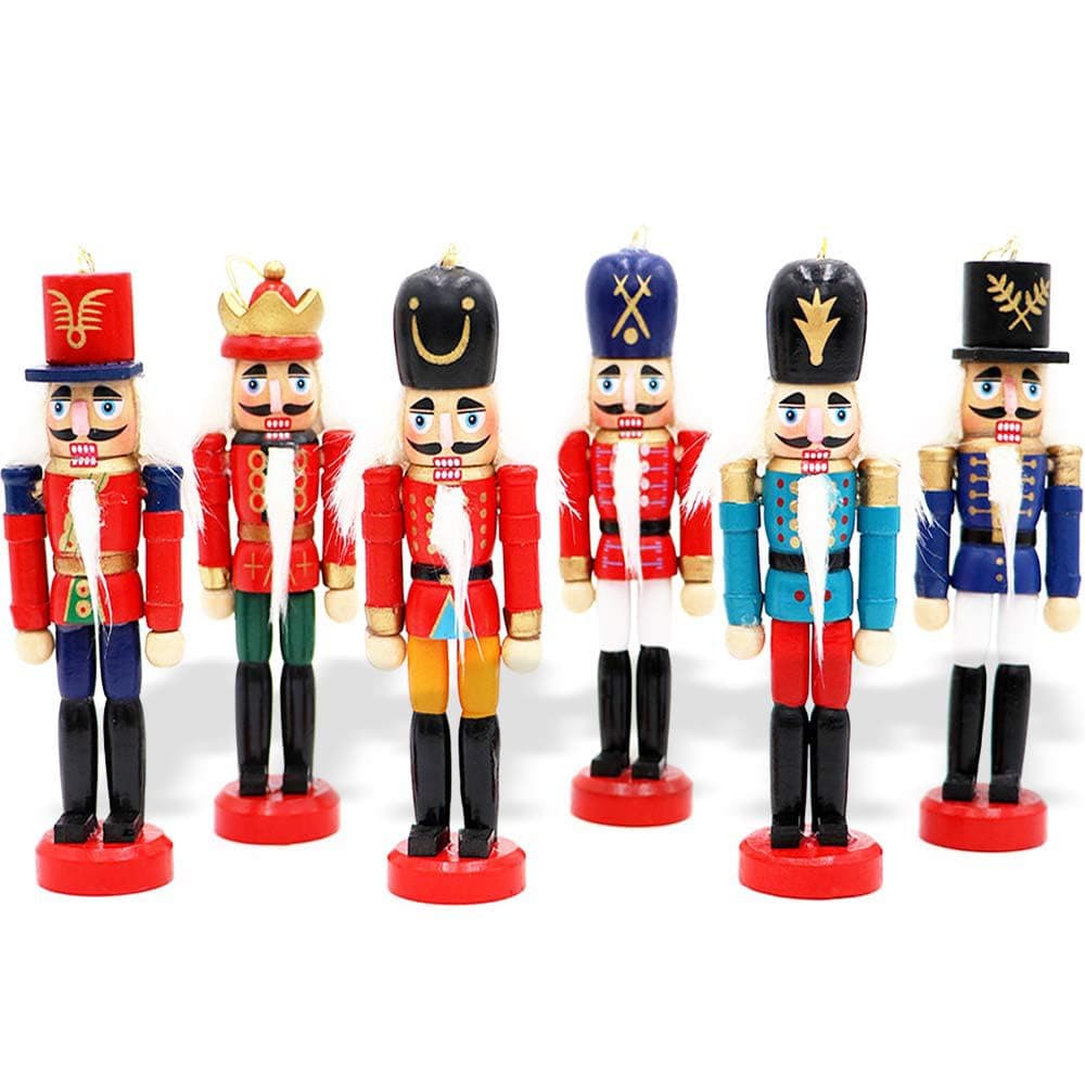 Jolik 6 PCS Nutcracker Ornament Set Wooden Nutcracker Christmas Ornaments