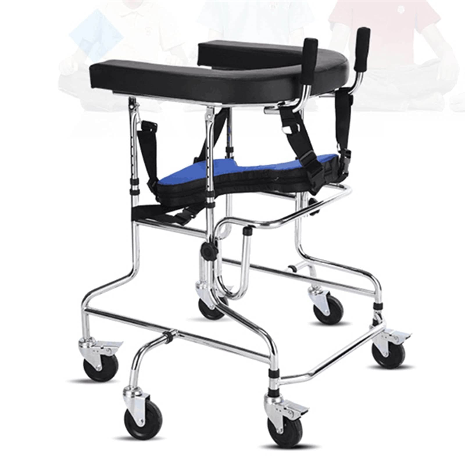 Walker for Children with Cerebral Palsy, 105-140cm, Blue, High Carbon Steel, Foldable, 18kg Weight Capacity