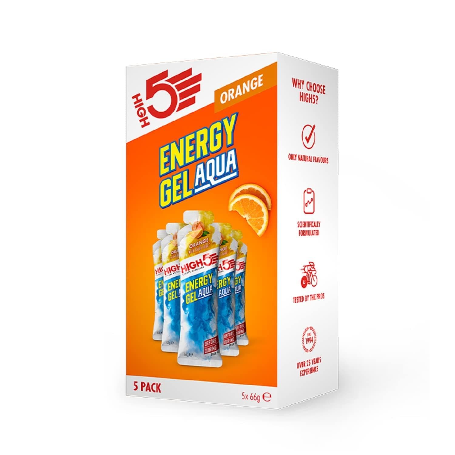 Energy Gels Aqua - Quick Release Sports Gels to Power Muscles for Peak Performance - Natural Fruit Juice & Caffeine-Free - Fast Energy Boost for Running, Cycling, Endurance (Orange, 5 x 66g)