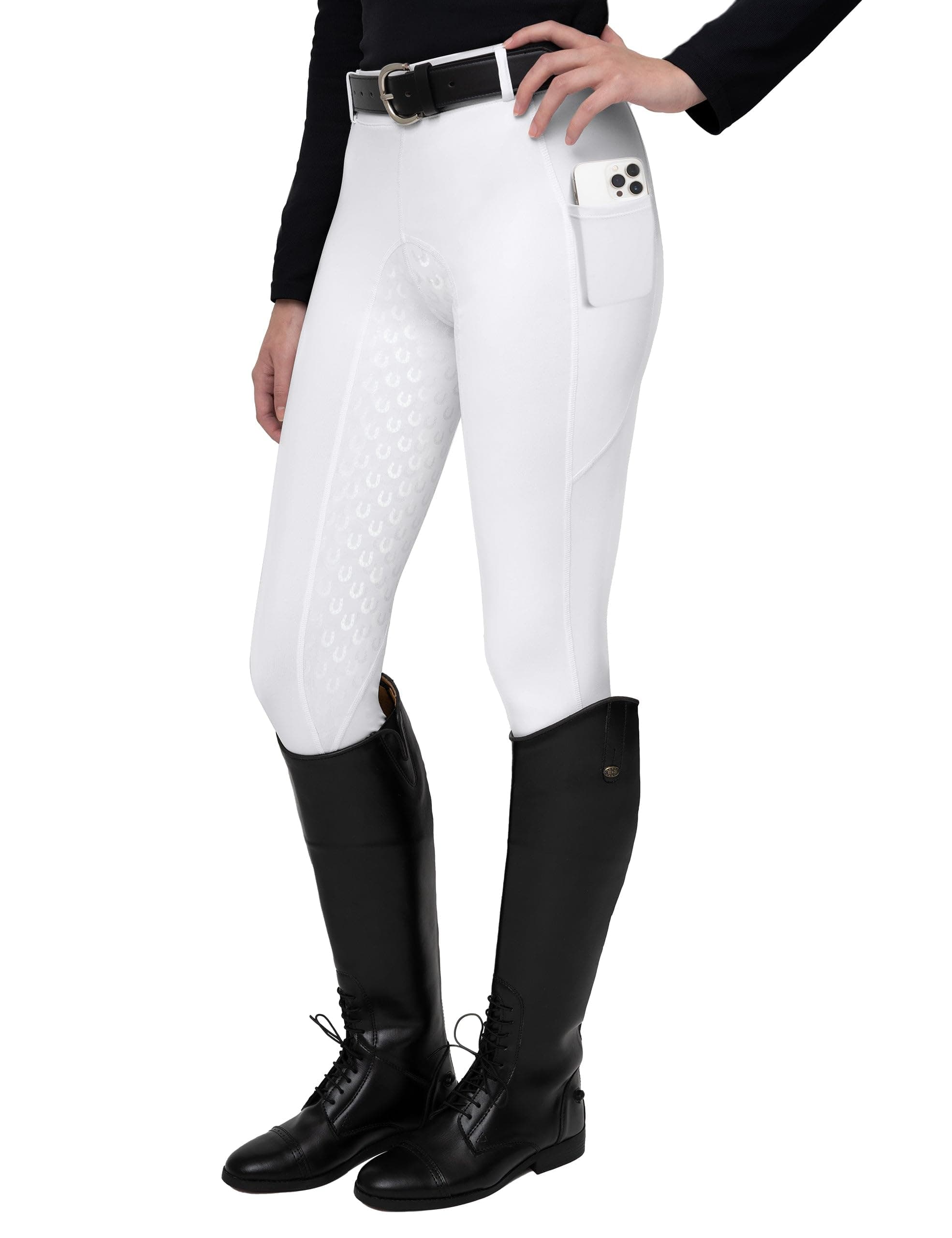 FitsT4 SportsFitsT4 Women's Full Seat Riding Tights Active Silicon Grip Horse Riding Tights Equestrian Breeches, White, Large