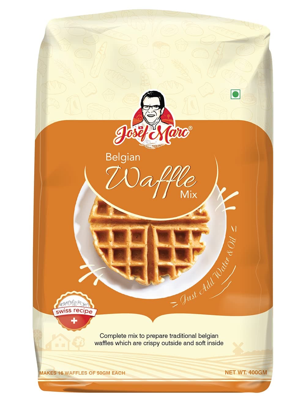 Egg Free Authentic Belgian Waffle Mix 400g - Waffle Vanilla Premix Easy to Use Just Add Water