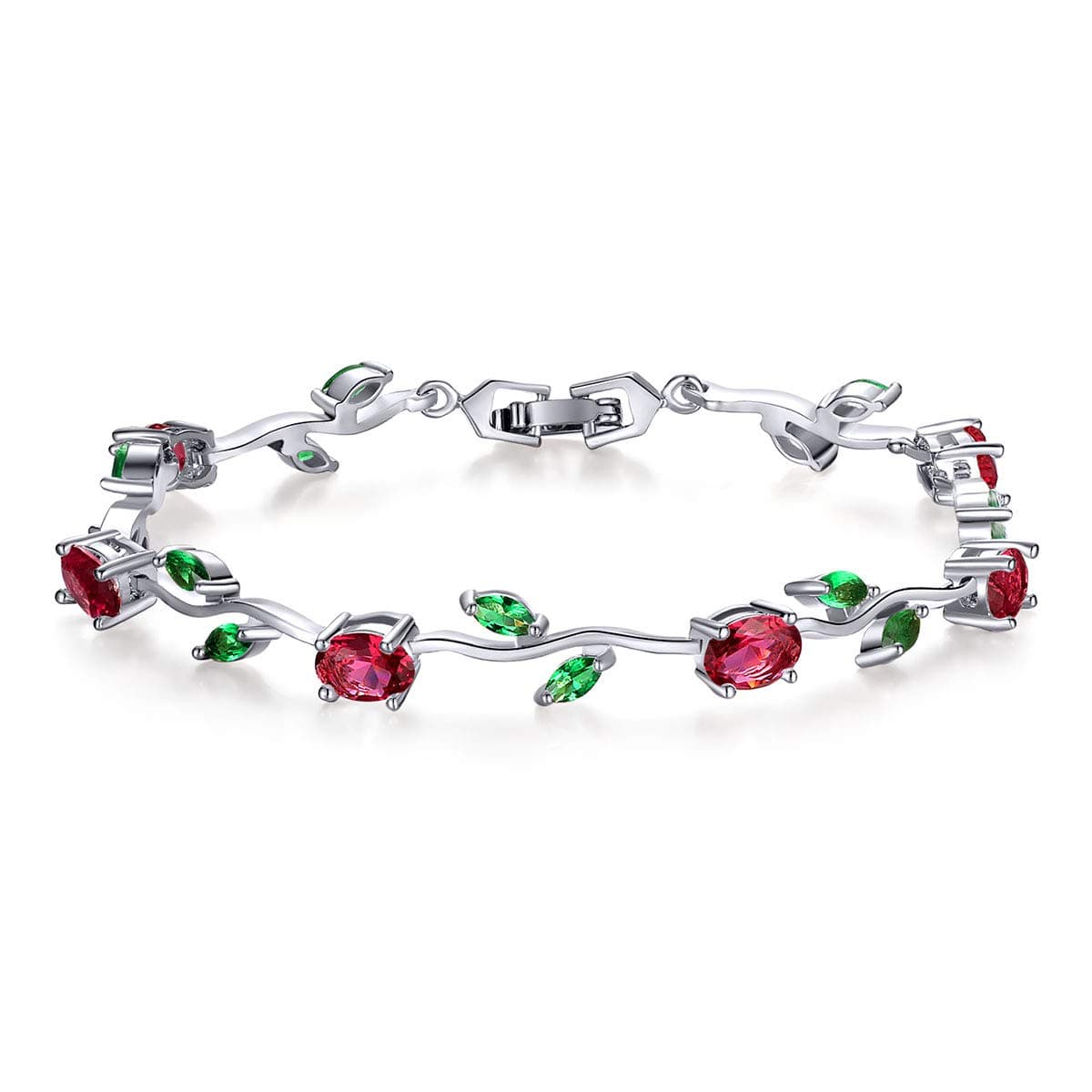 BISAERBISAER Lovely White Gold Plated AAA Cubic Zirconia Gemstone Flower Vine 7 Inches Bracelet for Mothers Girls Girlfriends