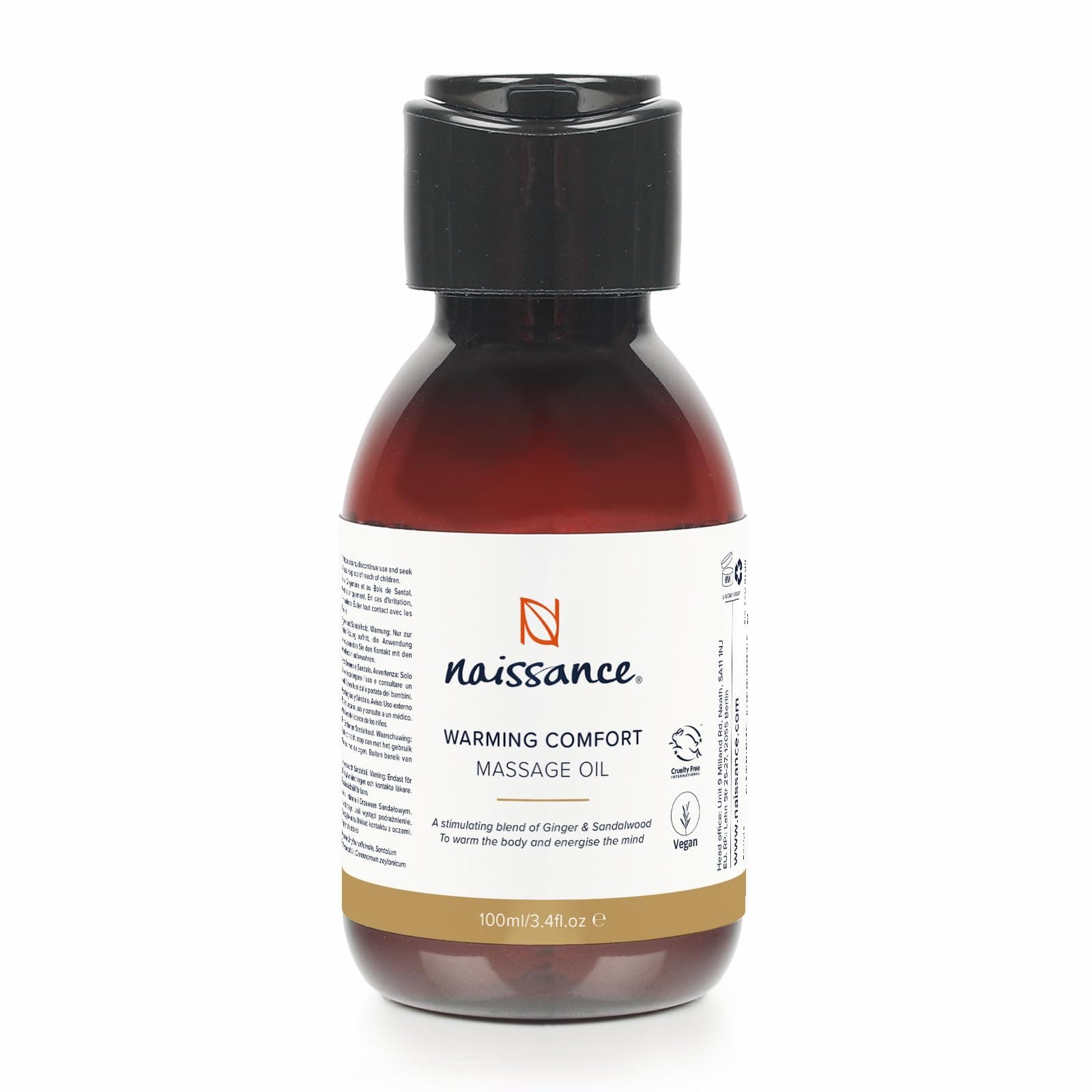 Naissance Warming Comfort Massage Oil 100ml – Warming Ginger & Sandalwood Oils – Soothing Massage Oil for Stress Relief, Relaxation & Muscle Warmth