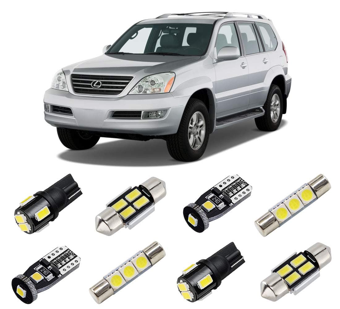 White Interior LED Lights Kit for Lexus GX470 2003 2004 2005 2006 2007 2008 2009 Super Bright 6000K Interior LED Bulbs Package + License Plate Lights and Install Tool