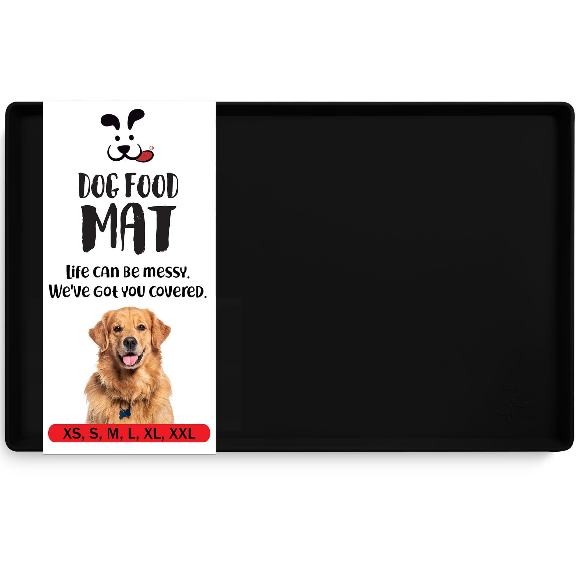 DogBuddy Dog Food Mat – Waterproof Dog Bowl Mat for Food and Water, Silicone Pet Feeding Mats for Floors, Non-Slip Placemat with High Edges for Dogs Bowls, Puppy Essentials (Small: 19"x12", Black)