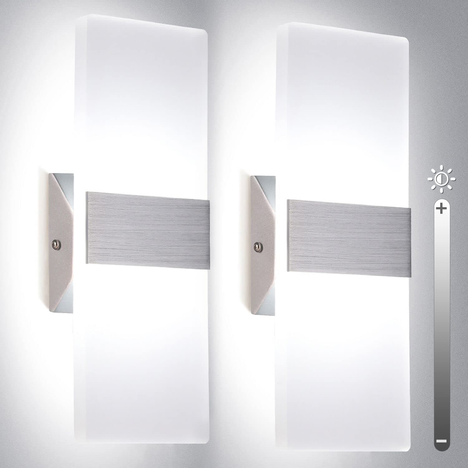 TRLIFE Modern Wall Sconces, Dimmable Wall Sconces Set of 2 Wall Mounted Lights 12W 6000K Cool White Hardwired Wall Sconce Lighting for Bedroom Bedside Living Room Stairway Hotel(2 Pack)