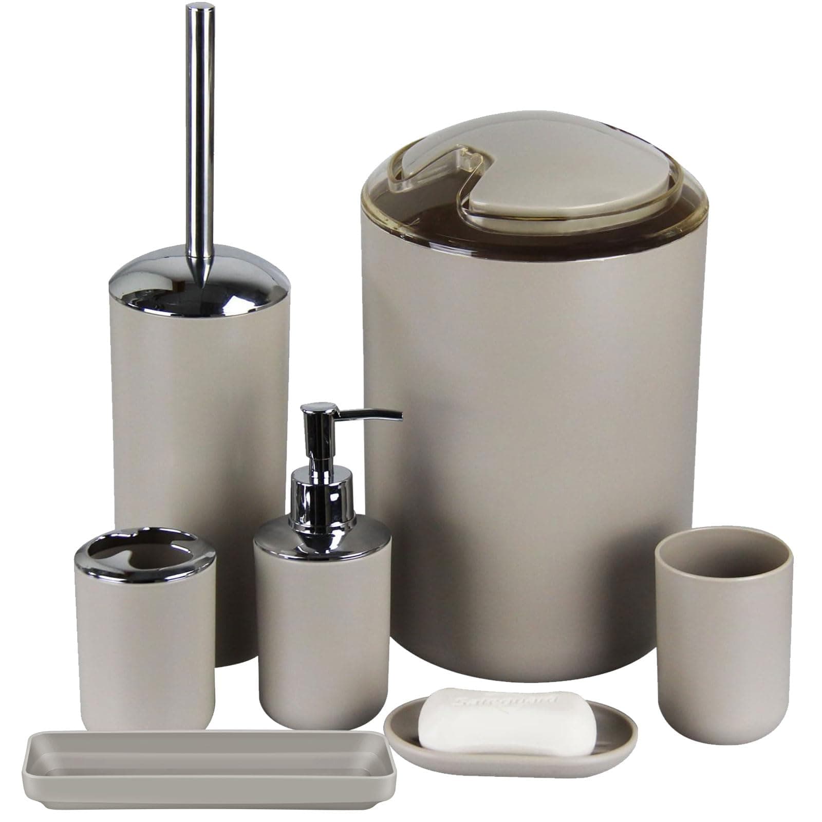 IMAVO バスルームアクセサリーセット 6ピースプラスチックギフトセット 歯ブラシホルダー 歯ブラシカップ ソープディスペンサー ソープディッシュ トイレブラシホルダー ゴミ箱 (アプリコット)