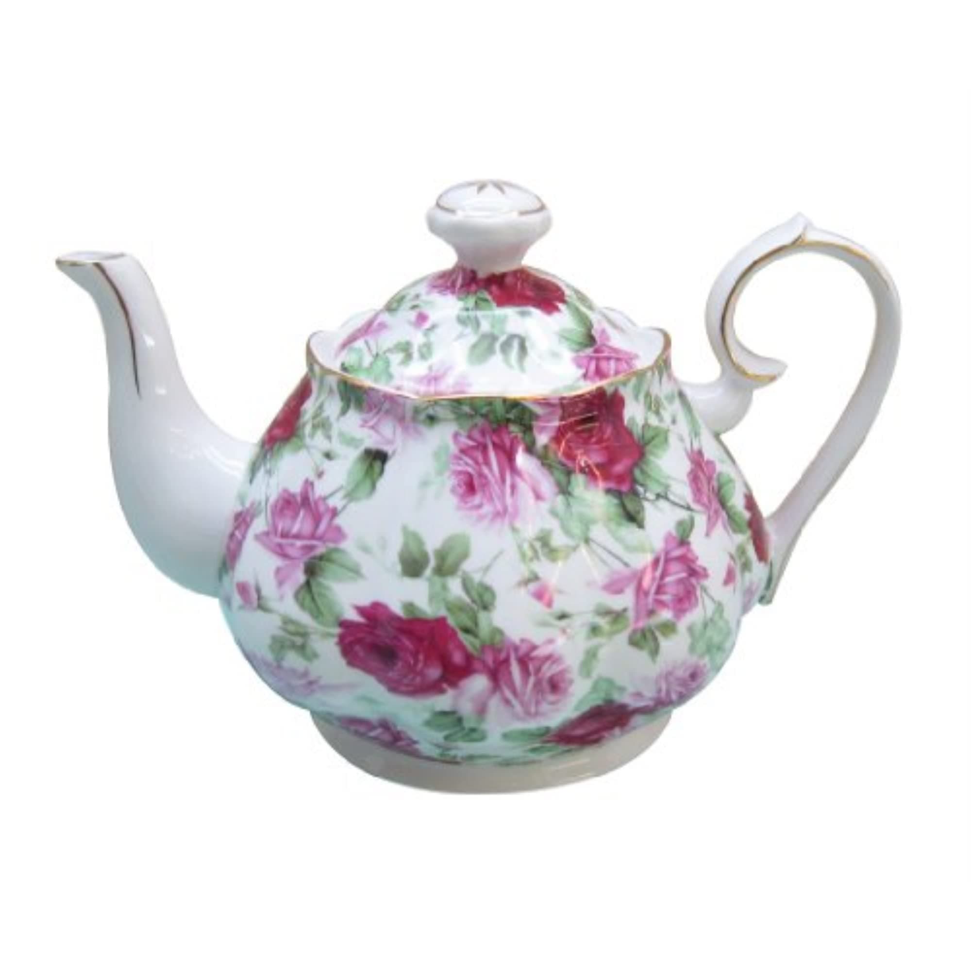 Gracie China by Coastline Imports Rose Chintz Porcelain 4-1/2-Cup Teapot Pink Summer Rose