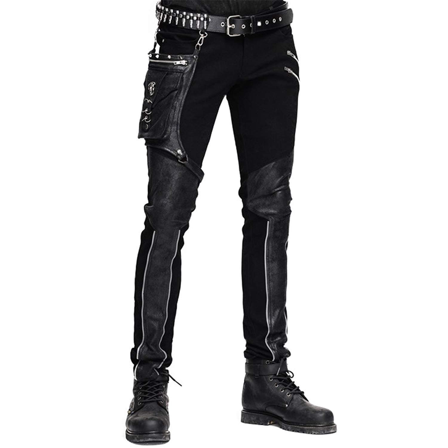 Devil FashionCasual Pants for Men Punk Patchwork Straight Trousers with Pocket