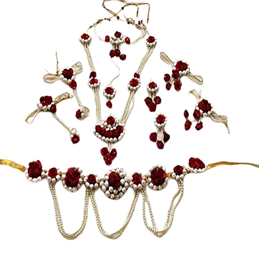 Sarpi Crafts Felt Sheet Base Metal and Pearl Jewellery Set for Girls (Red)