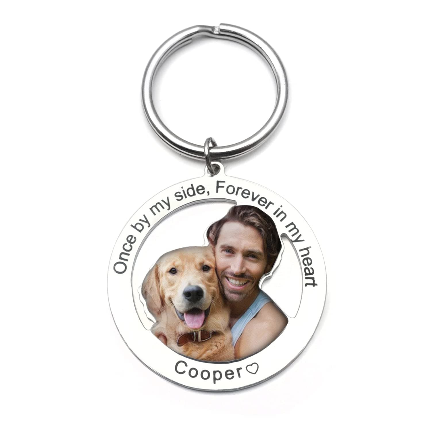 Personalized Dog Photo Keychain Pet Portrait Key Chain Customized Picture Keyring Engraved Pet Memorial Gift for Dog Lover