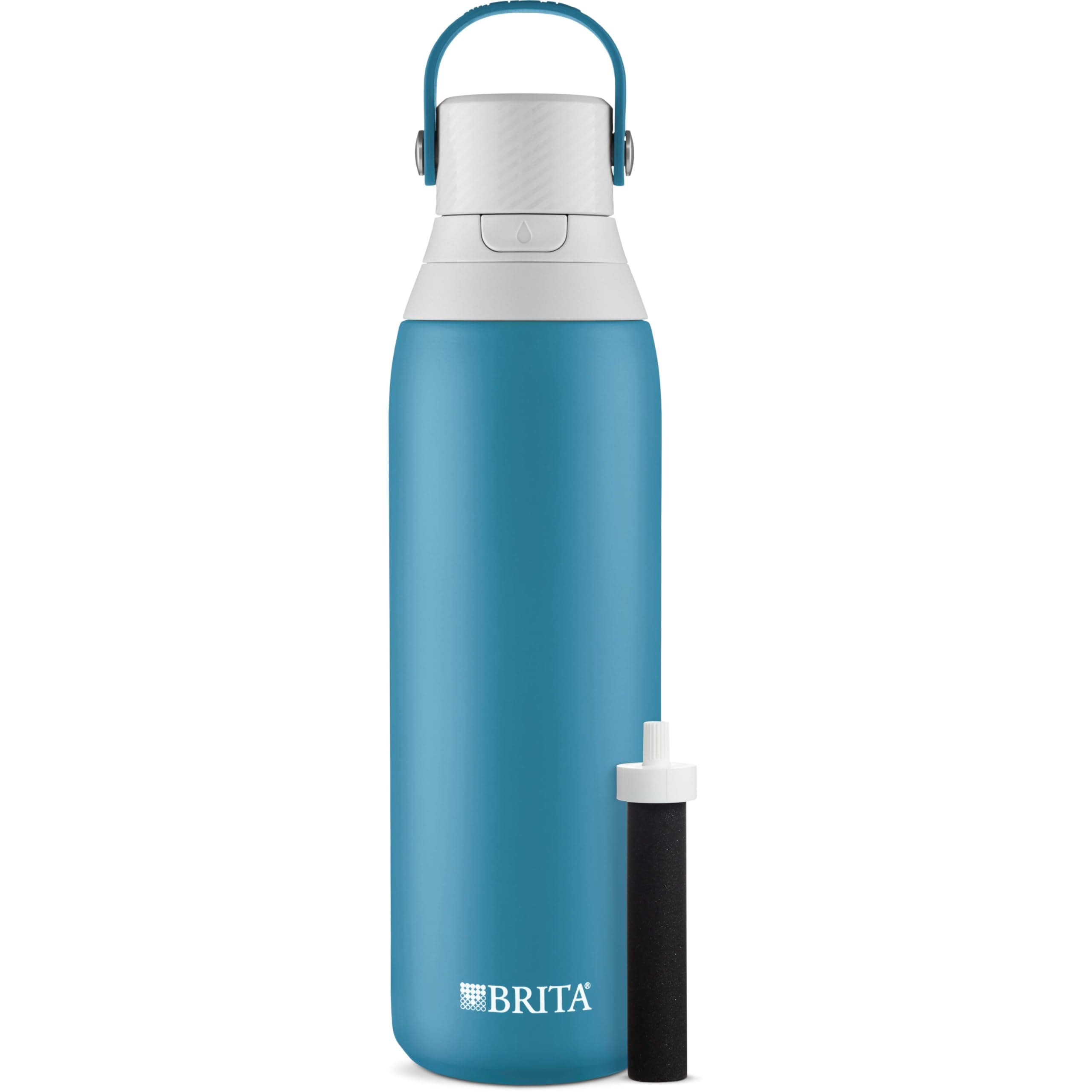 Brita Insulated Filtered Water Bottle with Straw, Reusable, Stainless Steel Metal, Blue Jay, 20 Ounce