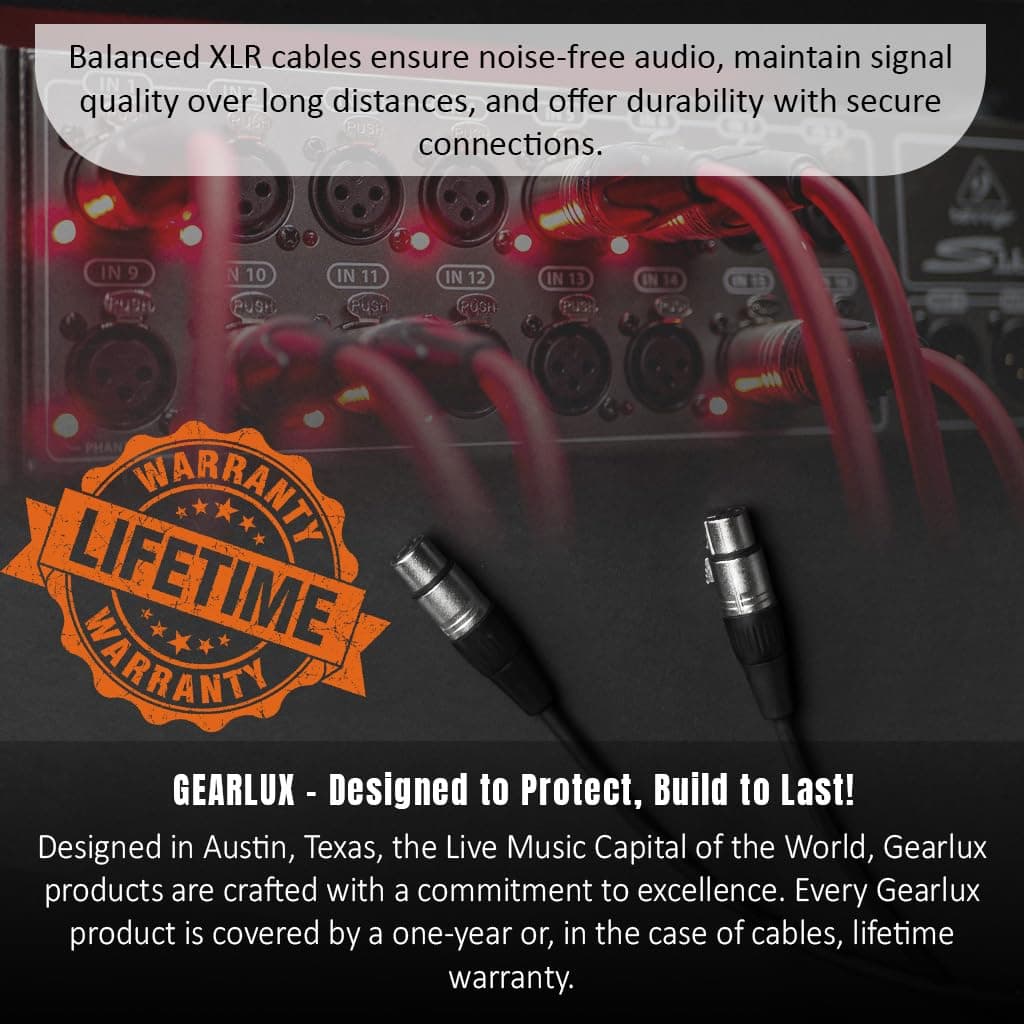 Gearlux XLR Microphone Cable Professional, Fully Balanced, Male to Female, 25 Feet - 2 Pack